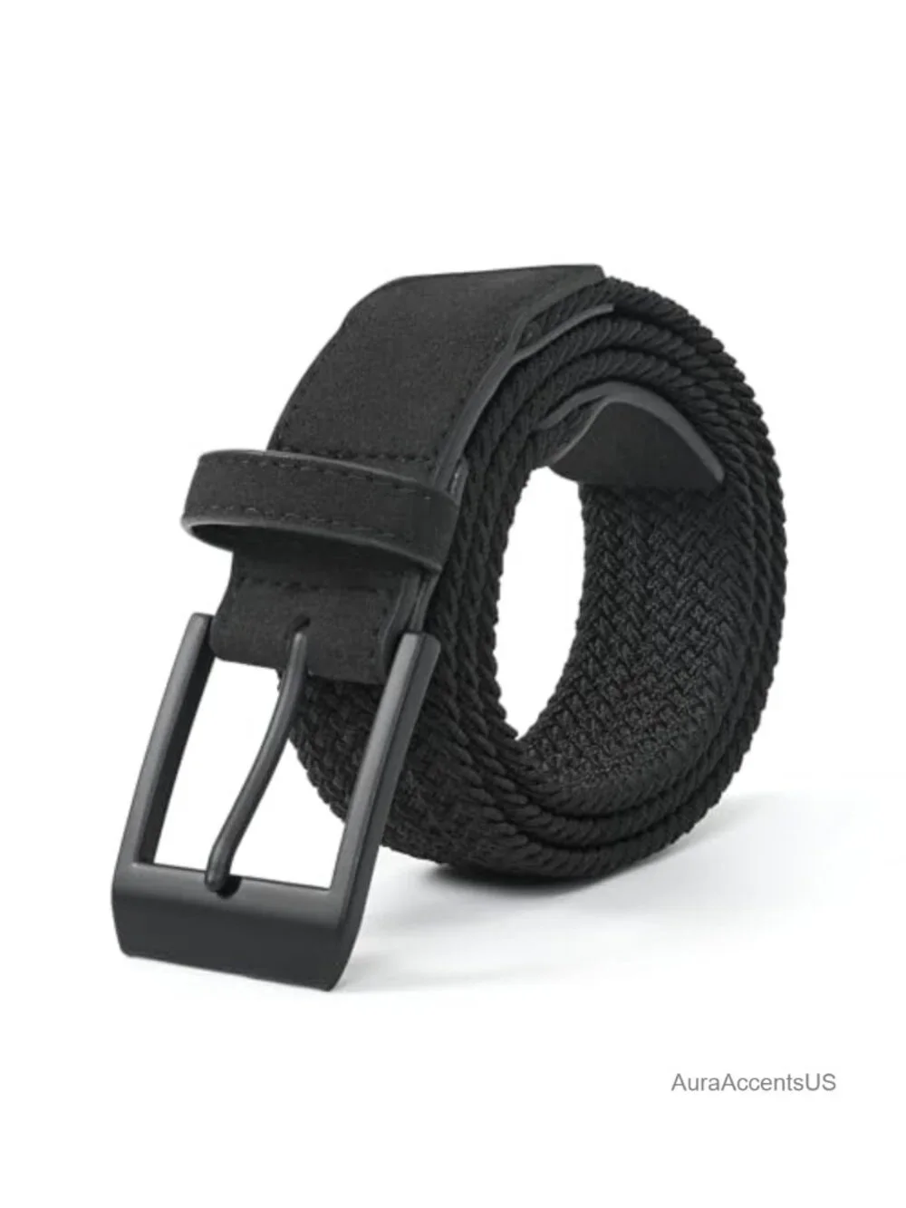 Braided Stretch Golf Belt Solid Metal Buckle Elastic Polyester Blend 1.5
